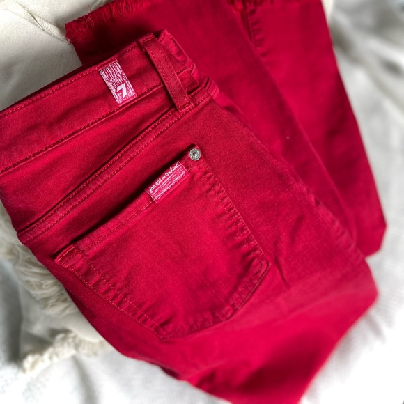 7 FOR ALL MANKIND | 28 | Frayed Hem Cigarette Skinny Cotton High Cropped Jeans - Picture 14 of 15